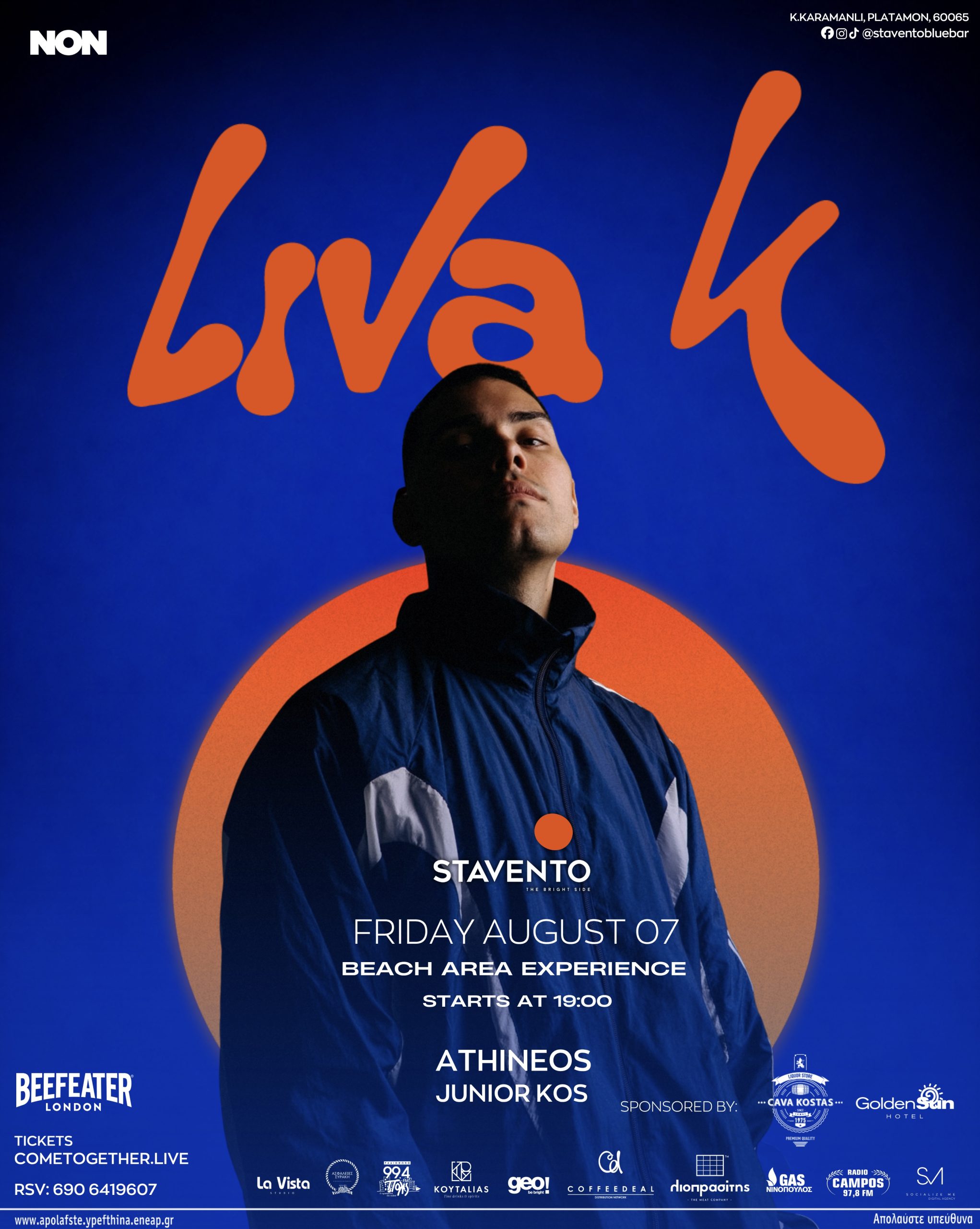 Παρασκευή 7 Αυγούστου: Ο LIVA K στο Stavento Blue Bar για μια εκρηκτική «Beach Area Experience» στον Πλαταμώνα
